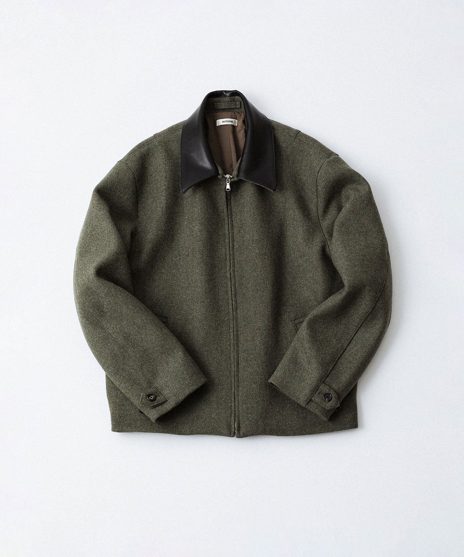 INTÉRIM - インテリムのHEAVY DOUBLE FACED MELANGE WOOL FELT DEAD STOCK LEATHER COLLAR HARRINGTON JACKETのSAGE公式通販サイトsession福岡セレクトショップ