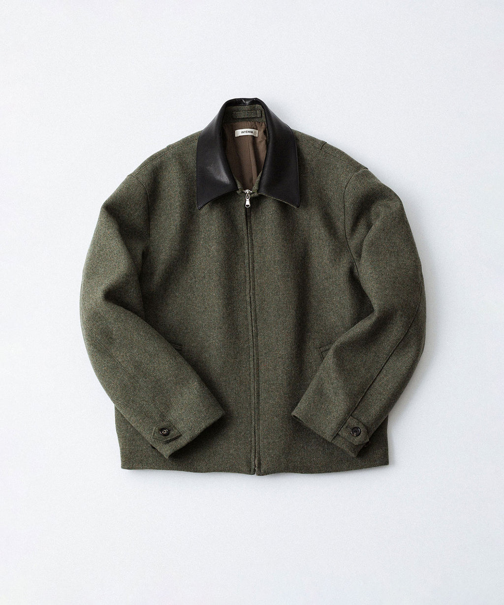 INTÉRIM - インテリムのHEAVY DOUBLE FACED MELANGE WOOL FELT DEAD STOCK LEATHER COLLAR HARRINGTON JACKETのSAGE公式通販サイトsession福岡セレクトショップ
