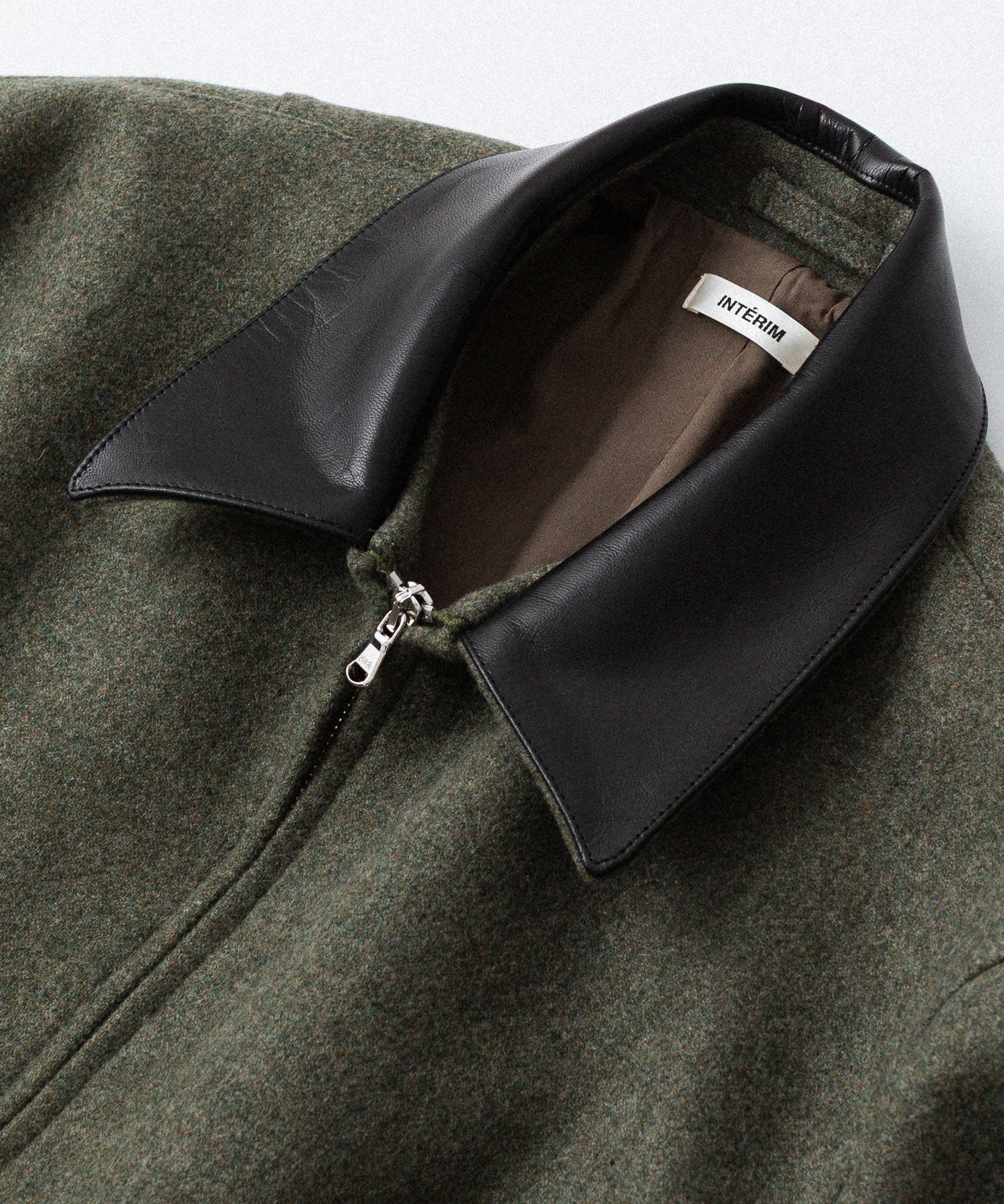 INTÉRIM - インテリムのHEAVY DOUBLE FACED MELANGE WOOL FELT DEAD STOCK LEATHER COLLAR HARRINGTON JACKETのSAGE公式通販サイトsession福岡セレクトショップ