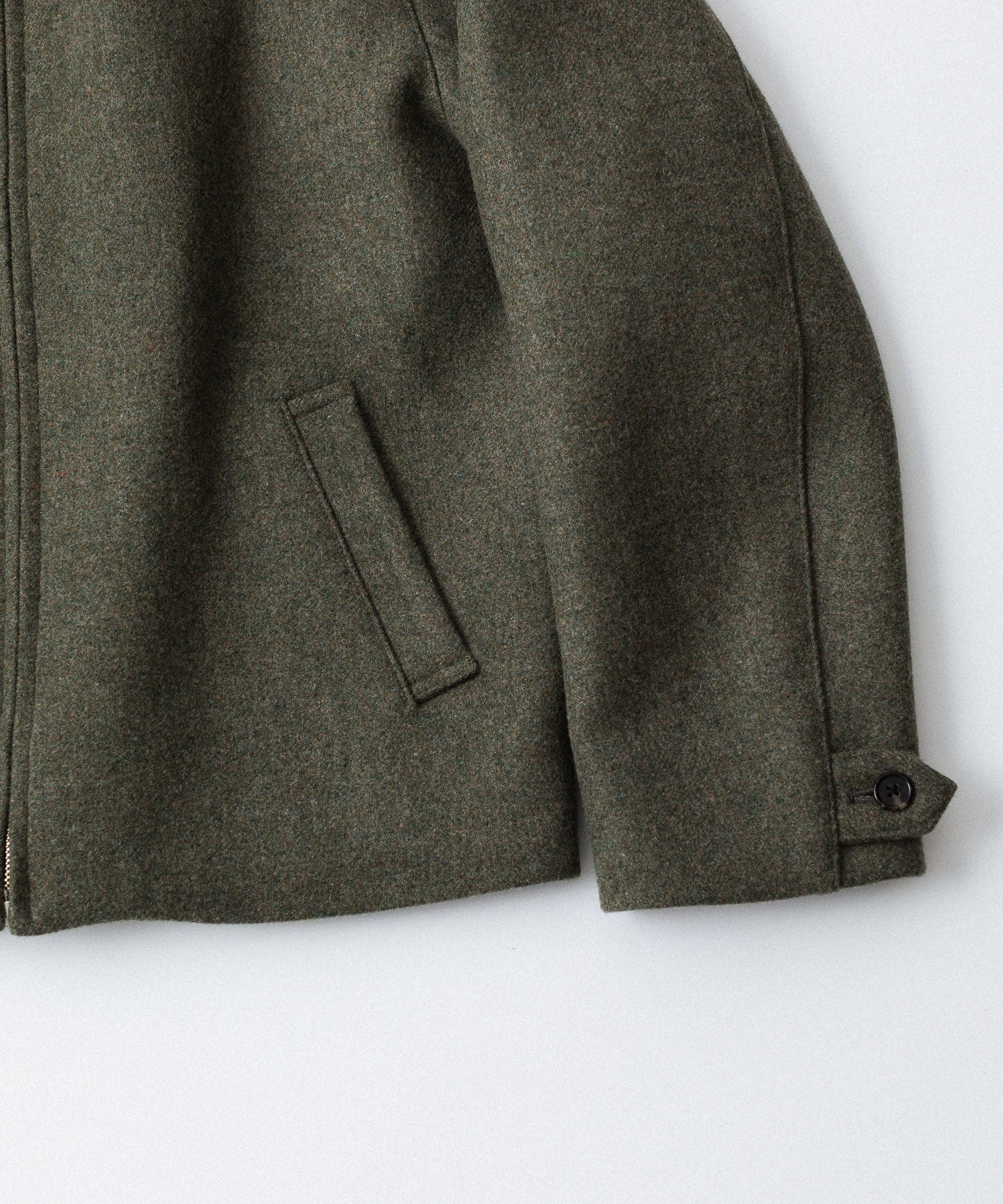 INTÉRIM - インテリムのHEAVY DOUBLE FACED MELANGE WOOL FELT DEAD STOCK LEATHER COLLAR HARRINGTON JACKETのSAGE公式通販サイトsession福岡セレクトショップ