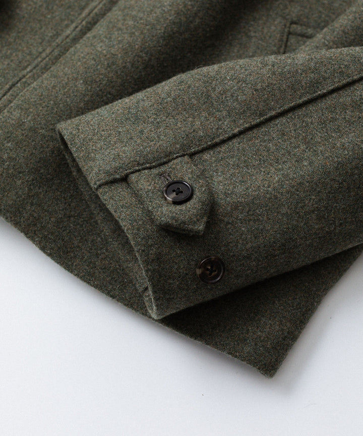 INTÉRIM - インテリムのHEAVY DOUBLE FACED MELANGE WOOL FELT DEAD STOCK LEATHER COLLAR HARRINGTON JACKETのSAGE公式通販サイトsession福岡セレクトショップ