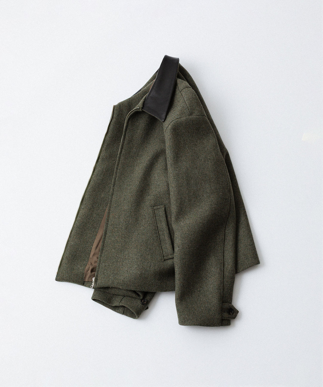 INTÉRIM - インテリムのHEAVY DOUBLE FACED MELANGE WOOL FELT DEAD STOCK LEATHER COLLAR HARRINGTON JACKETのSAGE公式通販サイトsession福岡セレクトショップ