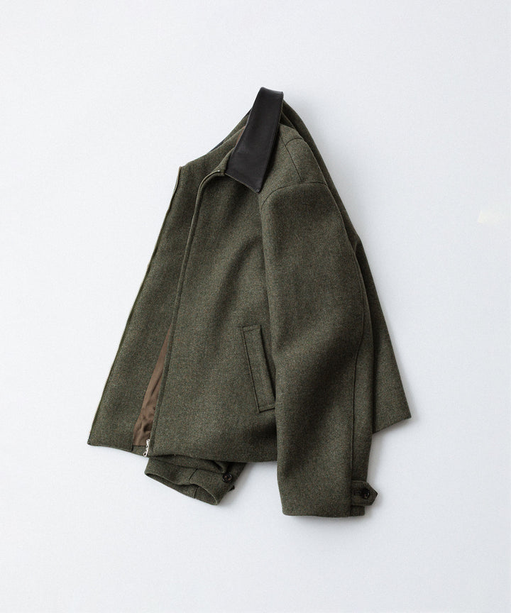 INTÉRIM - インテリムのHEAVY DOUBLE FACED MELANGE WOOL FELT DEAD STOCK LEATHER COLLAR HARRINGTON JACKETのSAGE公式通販サイトsession福岡セレクトショップ