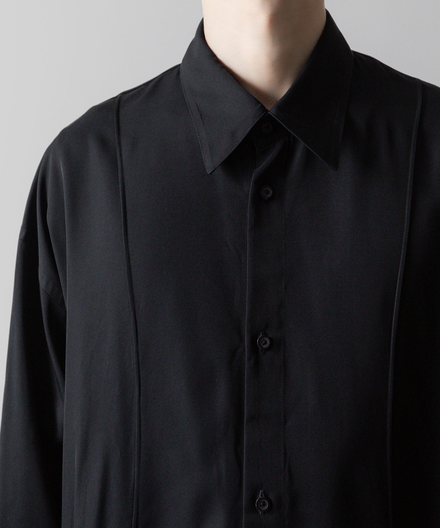 ANTHEM A-アンセムエーのVISCOSE TWILL SHAPE LINE SHIRTのBLACK公式通販サイトsession福岡セレクトショップ