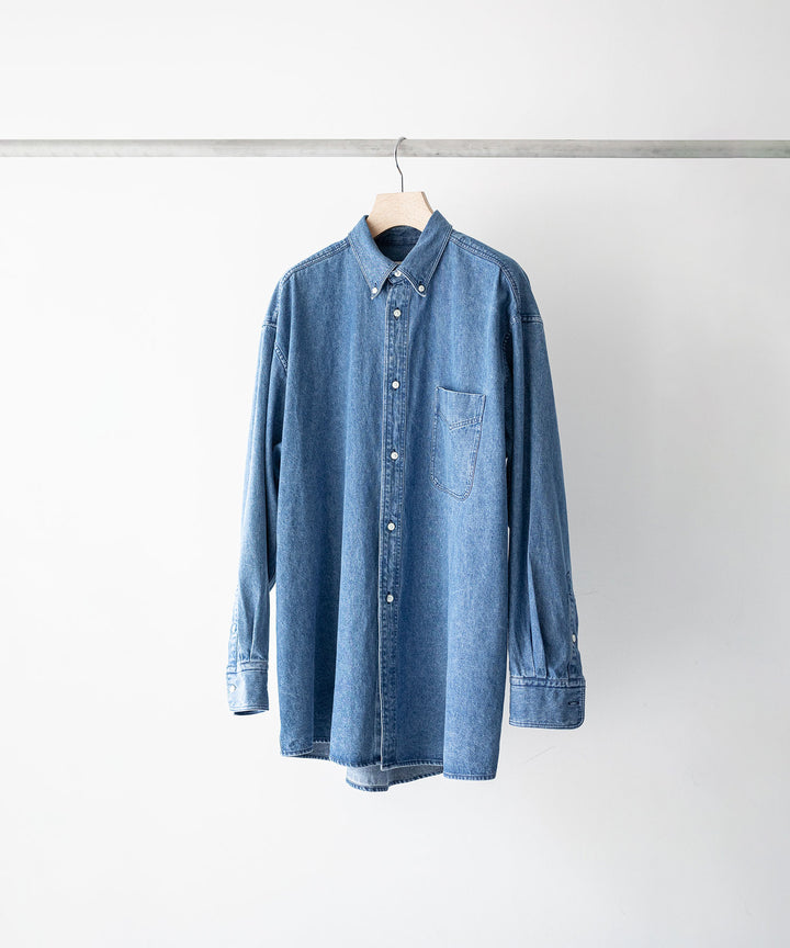 【INTÉRIM】90’S FIT UK HEAVY USED DENIM BUTTON DOWN SHIRT - U.NAVY