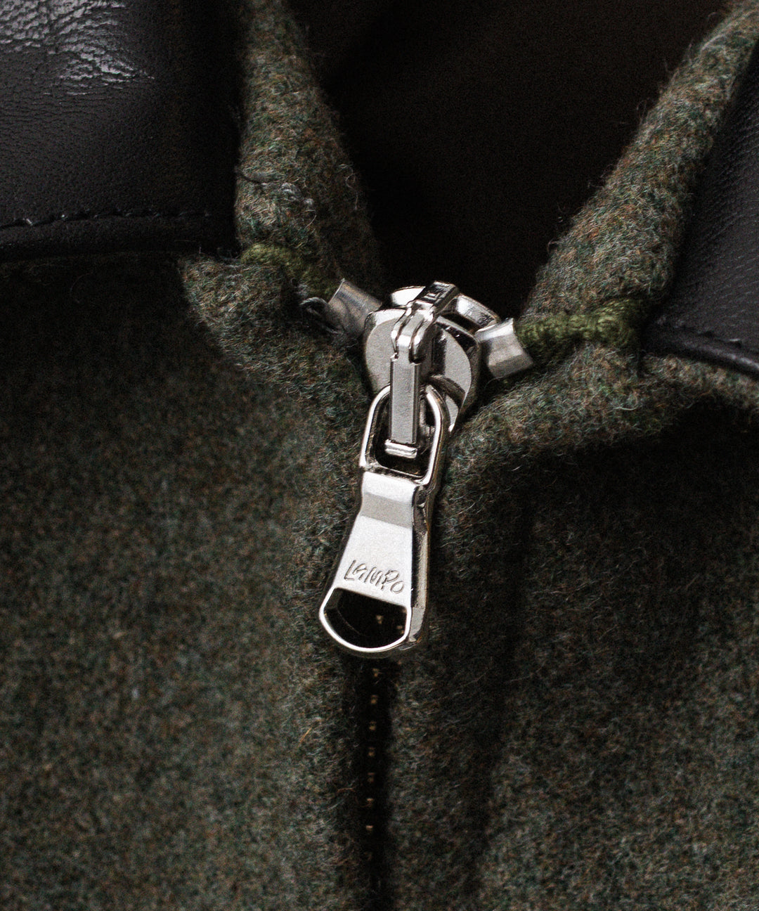 INTÉRIM - インテリムのHEAVY DOUBLE FACED MELANGE WOOL FELT DEAD STOCK LEATHER COLLAR HARRINGTON JACKETのSAGE公式通販サイトsession福岡セレクトショップ