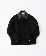 画像をギャラリービューアに読み込む, INTÉRIM - インテリムの HEAVY PURE WOOL NATTÉ WEAVE DEAD STOCK LEATHER COLLAR HARRINGTON JACKETのBLACK公式通販サイトsession福岡セレクトショップ
