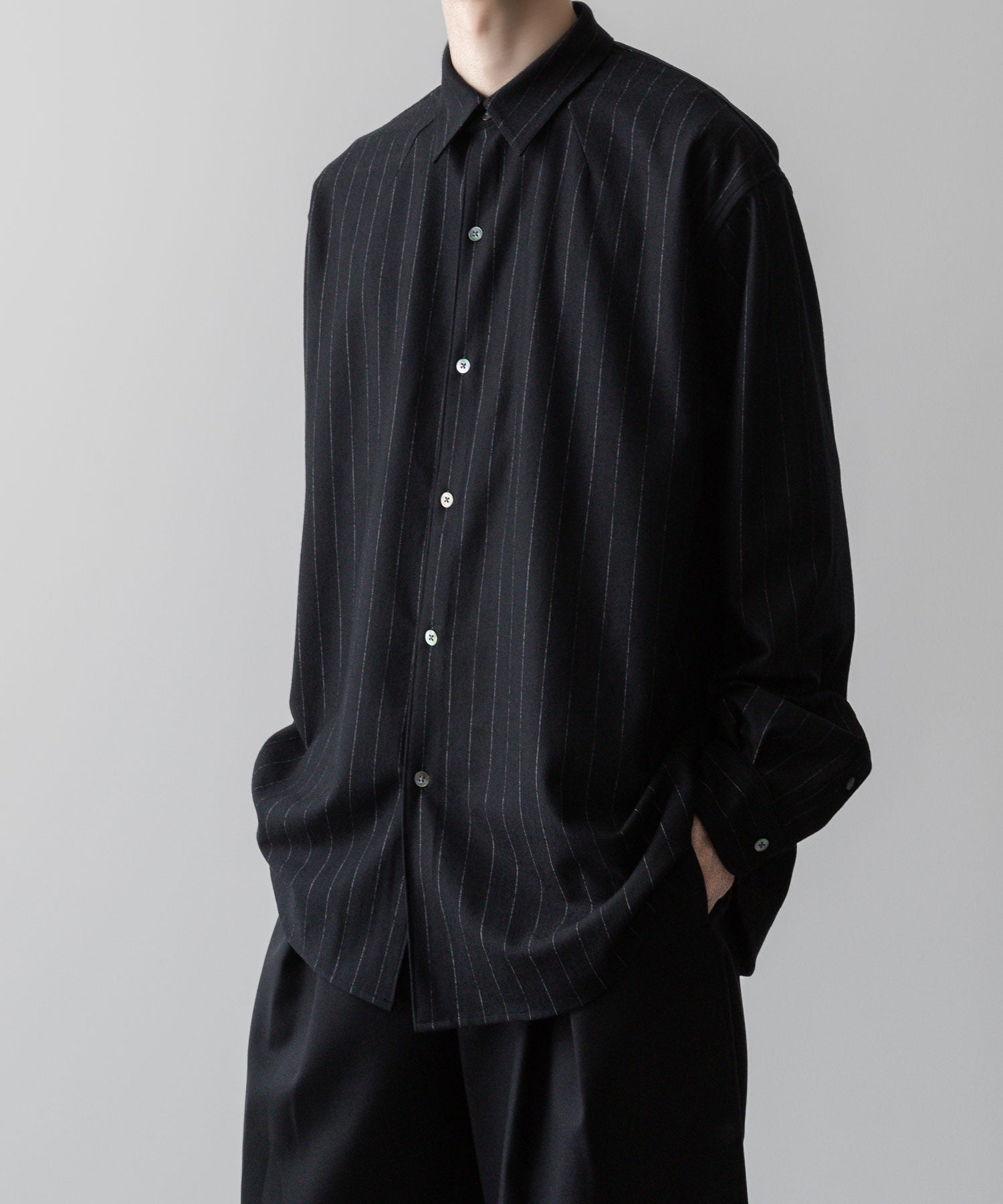 KANEMASA PHIL. カネマサフィルの36G IDEAL WOOL STRIPE SHIRT - BLACK SPの公式通販サイトsession福岡セレクトショップ