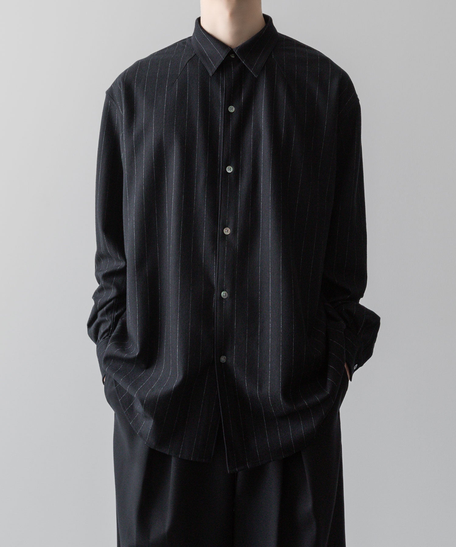 KANEMASA PHIL. カネマサフィルの36G IDEAL WOOL STRIPE SHIRT - BLACK SPの公式通販サイトsession福岡セレクトショップ