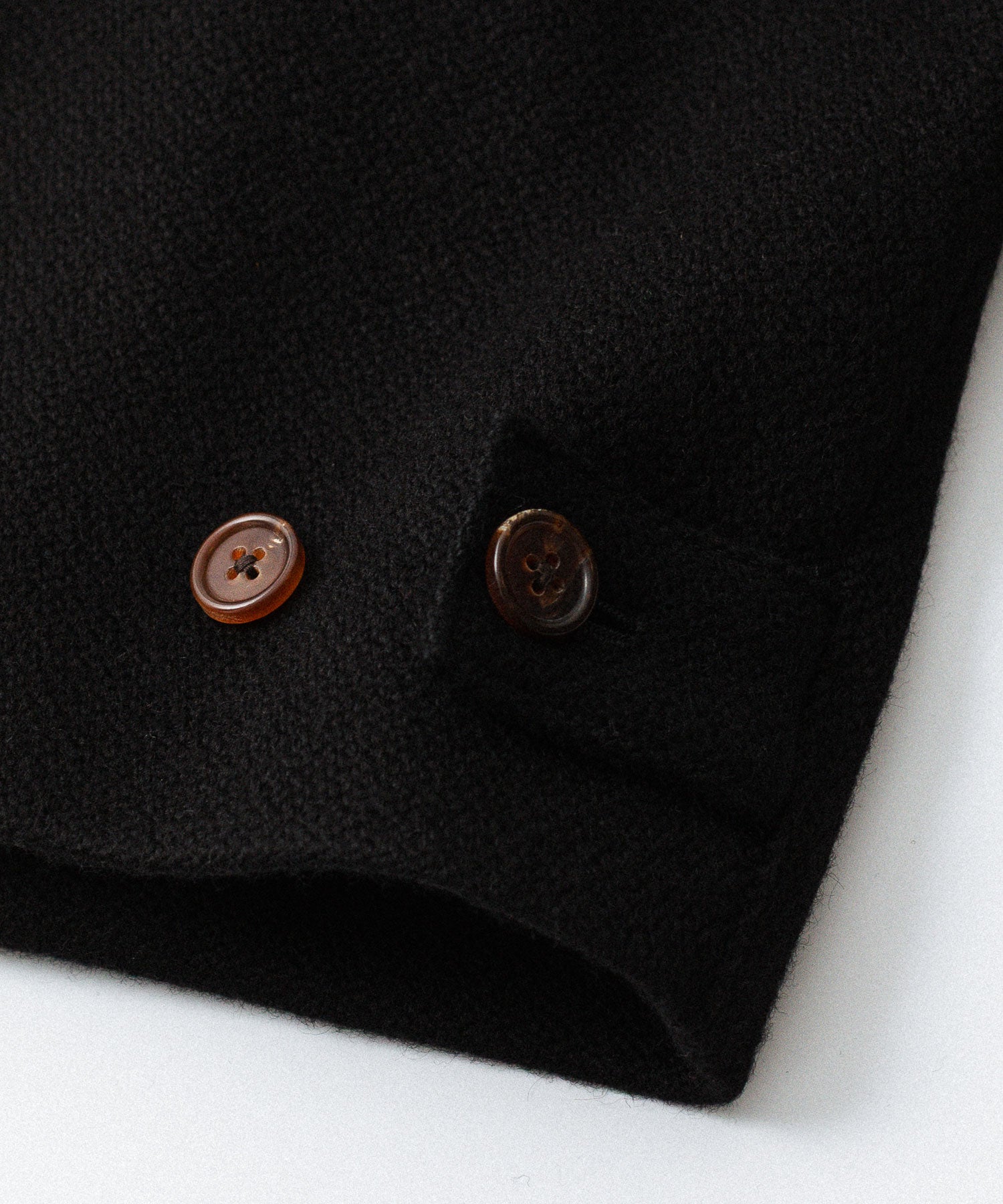 【INTÉRIM】 HEAVY PURE WOOL NATTÉ WEAVE DEAD STOCK LEATHER COLLAR HARRINGTON JACKET - BLACK
