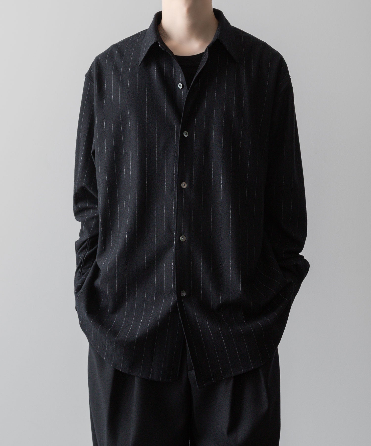 KANEMASA PHIL. カネマサフィルの36G IDEAL WOOL STRIPE SHIRT - BLACK SPの公式通販サイトsession福岡セレクトショップ