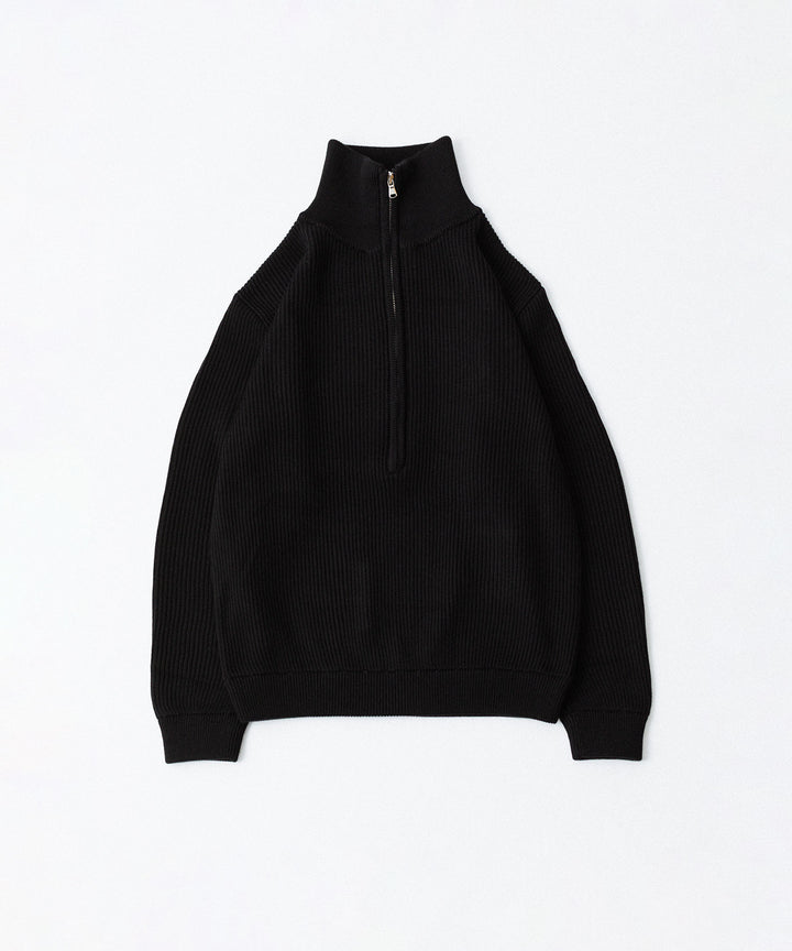 INTÉRIM - インテリムのWOOL SILK CASHMERE DEAD STOCK YARN DOUBLE RIB HALF ZIP KNITのBLACK公式通販サイトsession福岡セレクトショップ