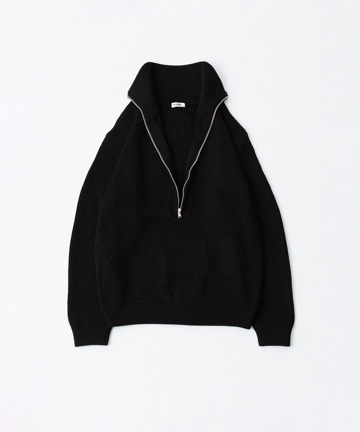 INTÉRIM - インテリムのWOOL SILK CASHMERE DEAD STOCK YARN DOUBLE RIB HALF ZIP KNITのBLACK公式通販サイトsession福岡セレクトショップ