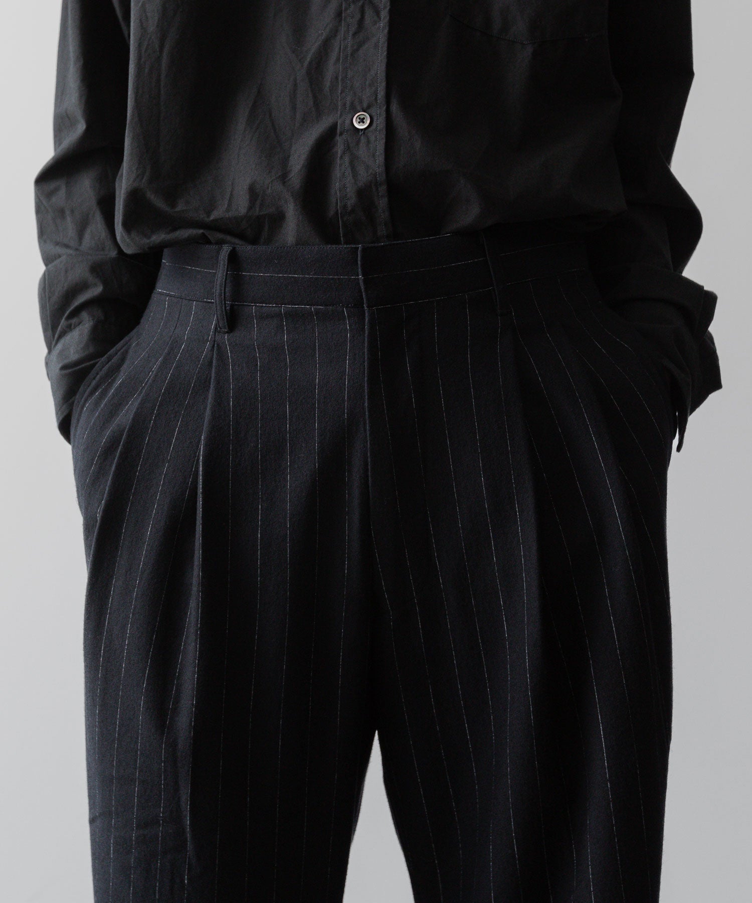 KANEMASA PHIL. カネマサフィルの36G WOOL STRIPE EASY TROUSERS - BLACK SPの公式通販サイトsession福岡セレクトショップ