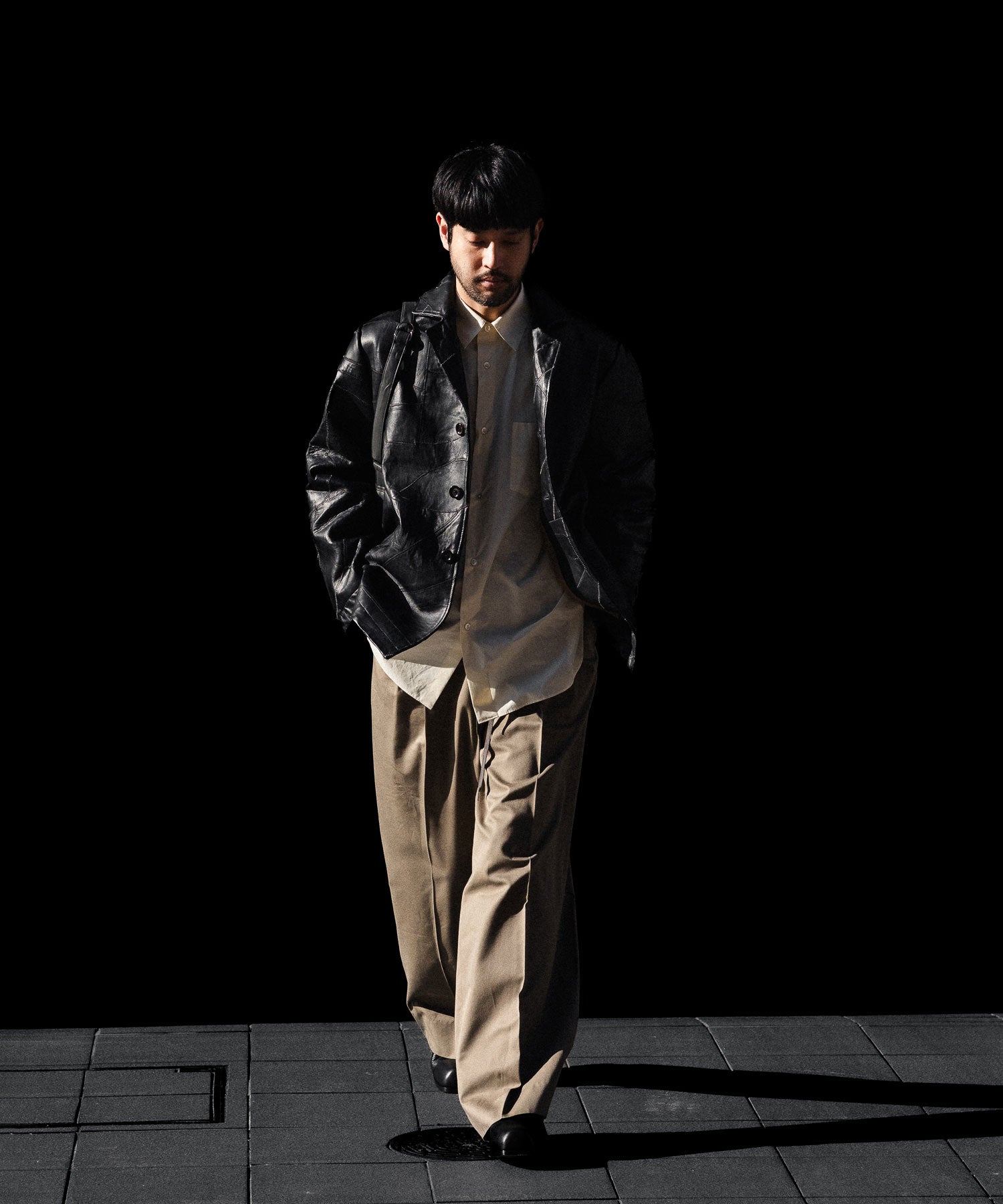 ANTHEM A / アンセムエー】COW LEATHER UNEVEN JACKET - BLACK | 公式