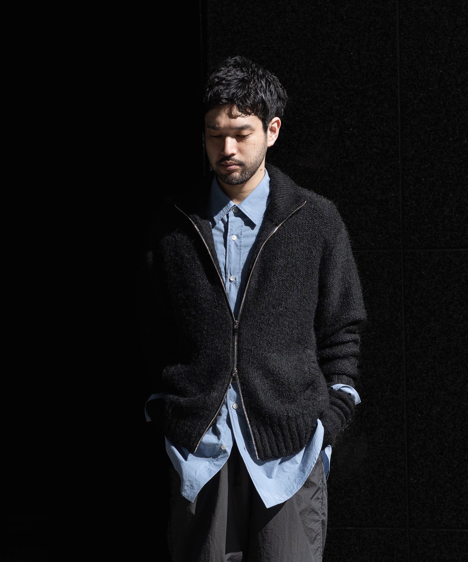 Exclusive【 VEIN 】SHAGGY KNIT DRIVERS JACKET - BLACK