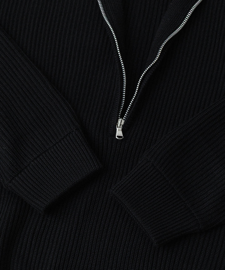 INTÉRIM - インテリムのWOOL SILK CASHMERE DEAD STOCK YARN DOUBLE RIB HALF ZIP KNITのBLACK公式通販サイトsession福岡セレクトショップ