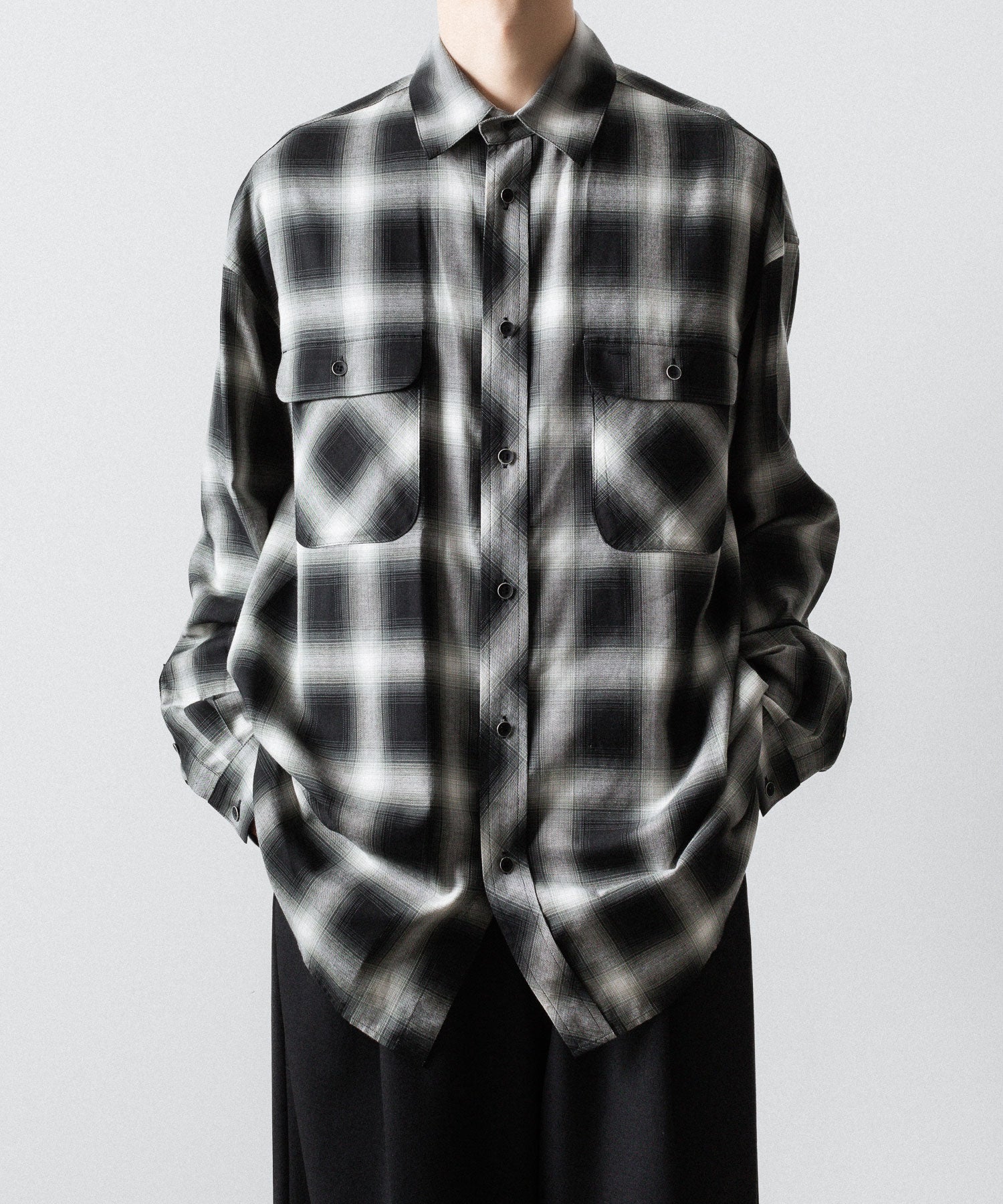 SUBLATIONS サブレーションズOMBRE CHECK RELAX FIT SHIRTのBLACK 公式通販サイトsession福岡セレクトショップ