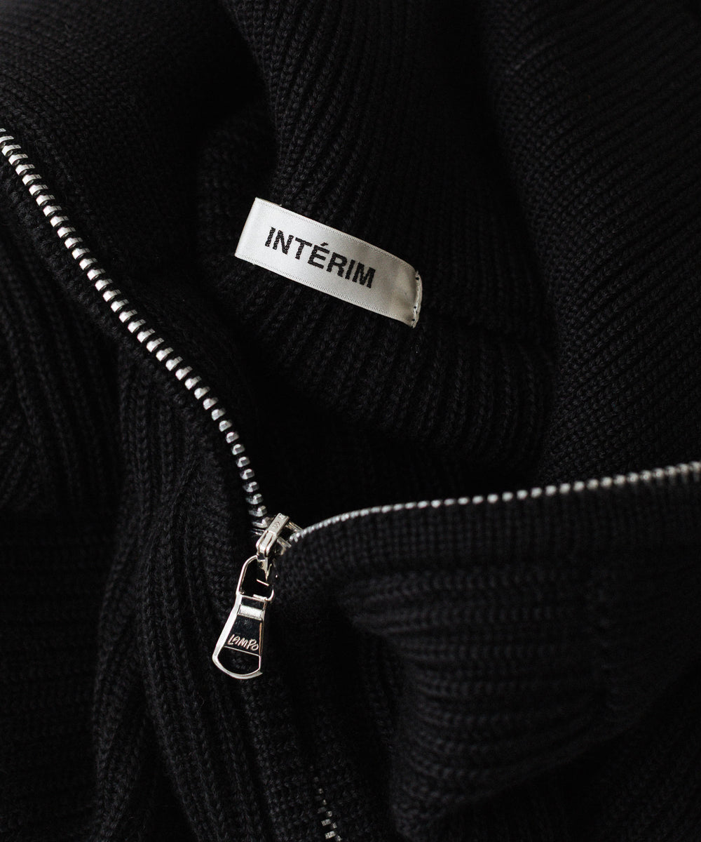 INTÉRIM - インテリムのWOOL SILK CASHMERE DEAD STOCK YARN DOUBLE RIB HALF ZIP KNITのBLACK公式通販サイトsession福岡セレクトショップ