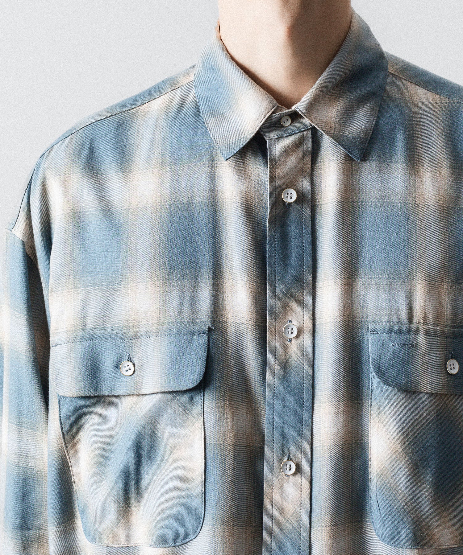 SUBLATIONS サブレーションズOMBRE CHECK RELAX FIT SHIRTの SAX BLUE 公式通販サイトsession福岡セレクトショップ 