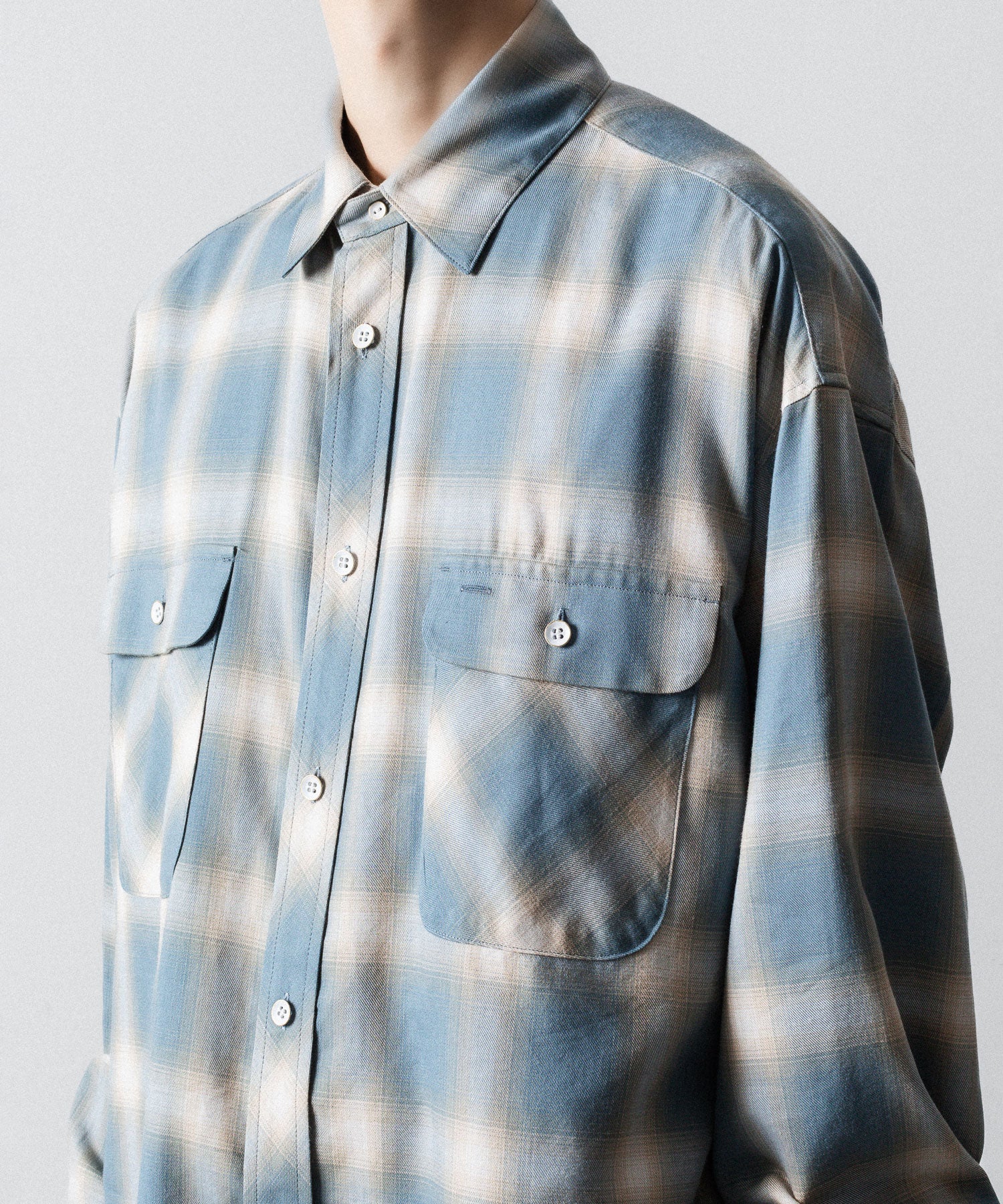 SUBLATIONS サブレーションズOMBRE CHECK RELAX FIT SHIRTの SAX BLUE 公式通販サイトsession福岡セレクトショップ 