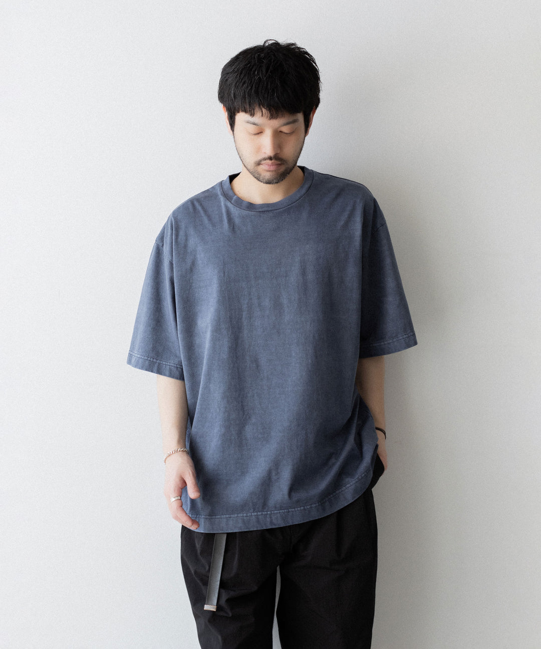【KANEMASA PHIL.】36G LOW TWIST GARMENT DYE S/S TEE - NAVY PIGMENT