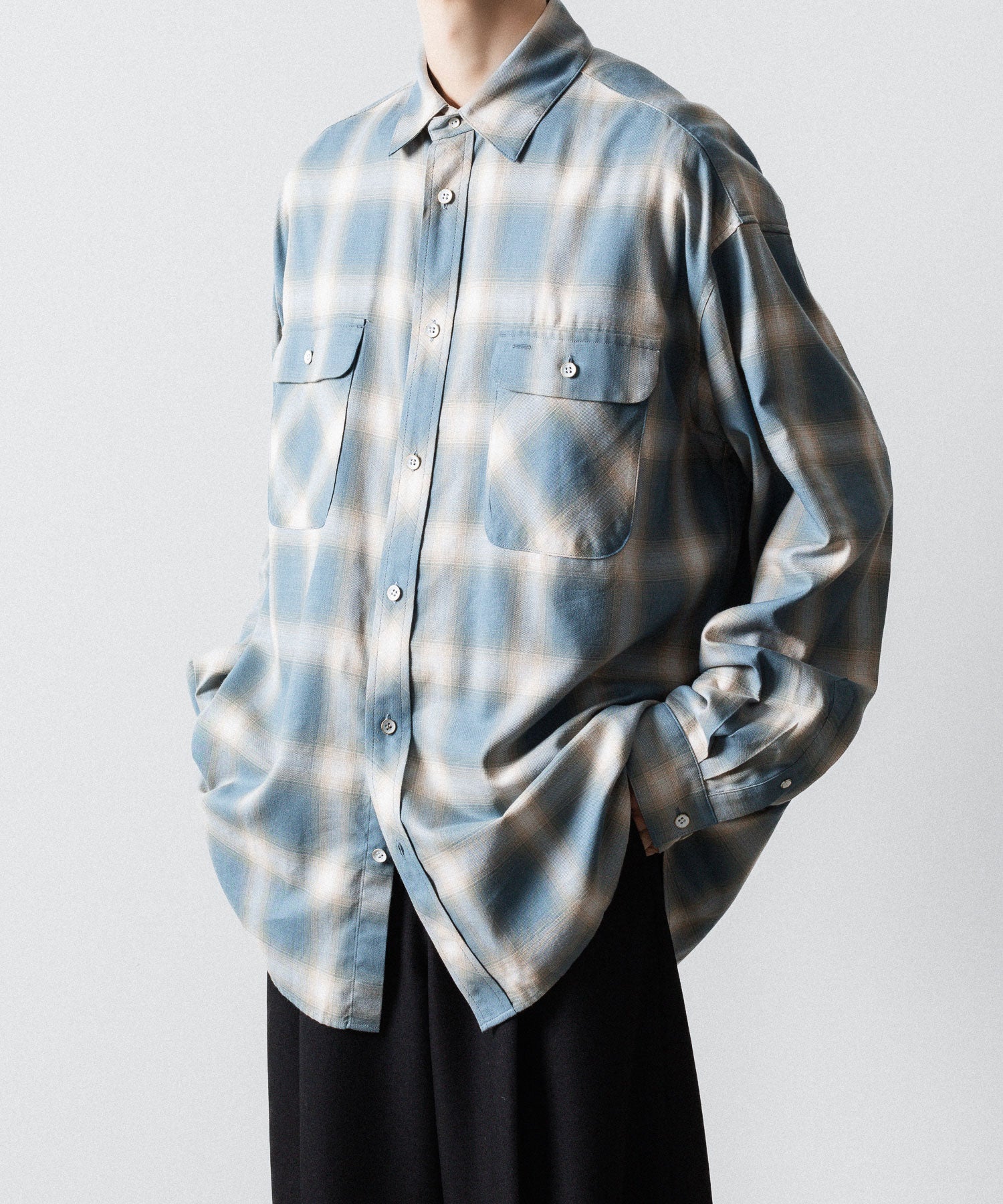 SUBLATIONS サブレーションズOMBRE CHECK RELAX FIT SHIRTの SAX BLUE 公式通販サイトsession福岡セレクトショップ 
