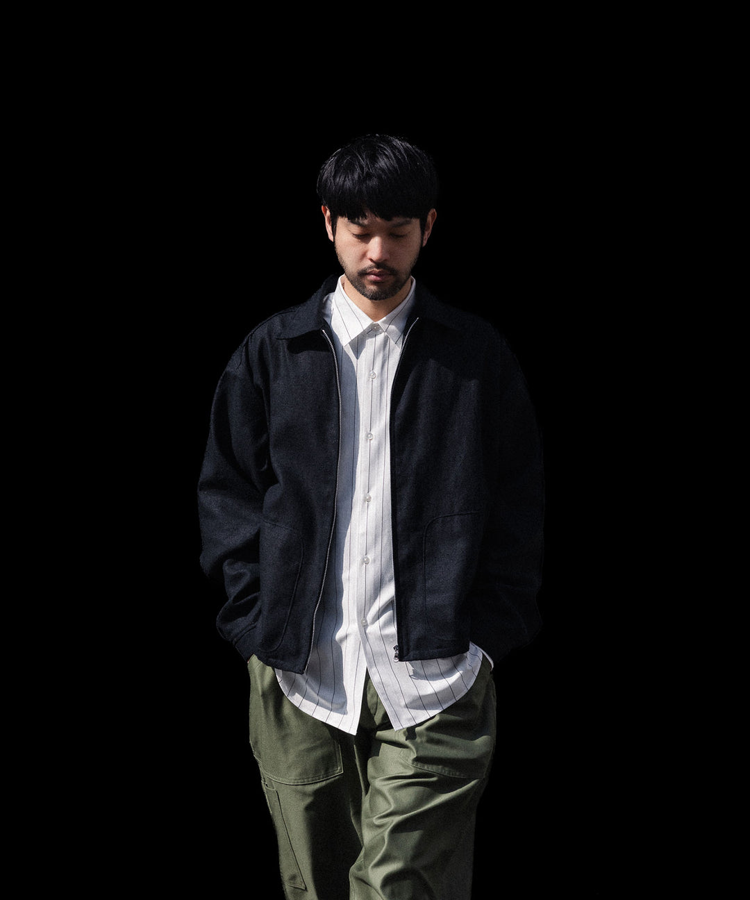 INTÉRIM - インテリムのSILK LINEN HYPER BIG SHORT DRIZZLER JACKETのBLACK公式通販サイトsession福岡セレクトショップ