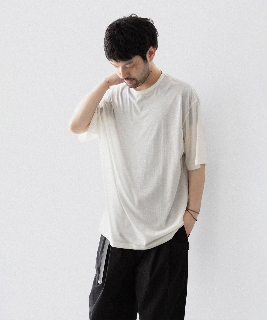 【KANEMASA PHIL.】36G WOOL SILKY TEE - WHITE