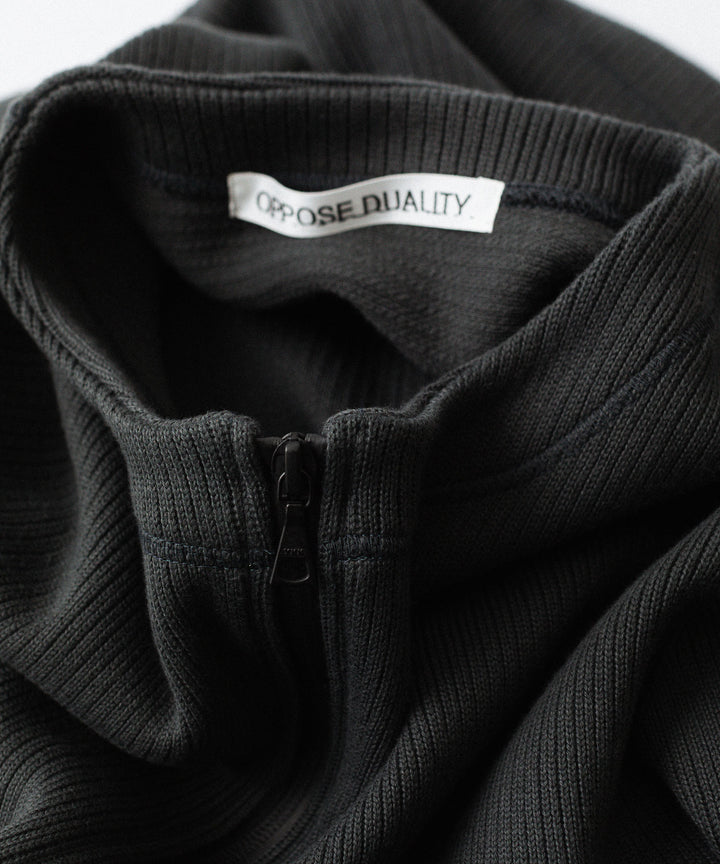 OPPOSE DUALITY-オポーズデュアリティのNO COLLAR RIB ZIP TOPのBLACK公式通販サイトsession福岡セレクトショップ