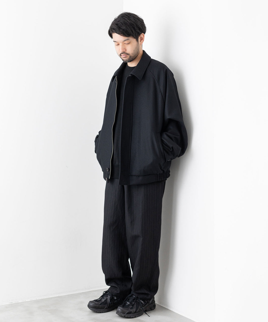 stein(シュタイン)の23AWコレクションOVERSIZED MELTON HARRINGTON ZIP JACKETのBLACK
