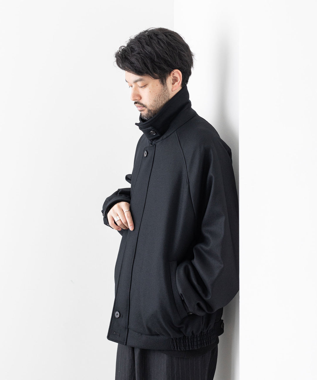 stein(シュタイン)の23AWコレクションOVERSIZED MELTON HARRINGTON ZIP JACKETのBLACK
