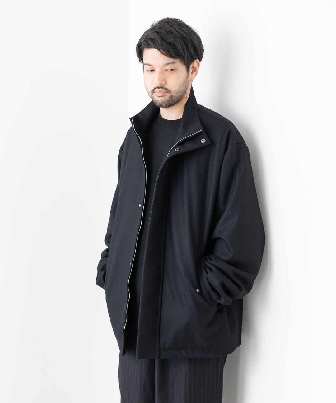 stein(シュタイン)の23AWコレクションMELTON STAND COLLAR ZIP SHORT JACKETのBLACK sessionセッション福岡セレクトショップ 公式通販サイト