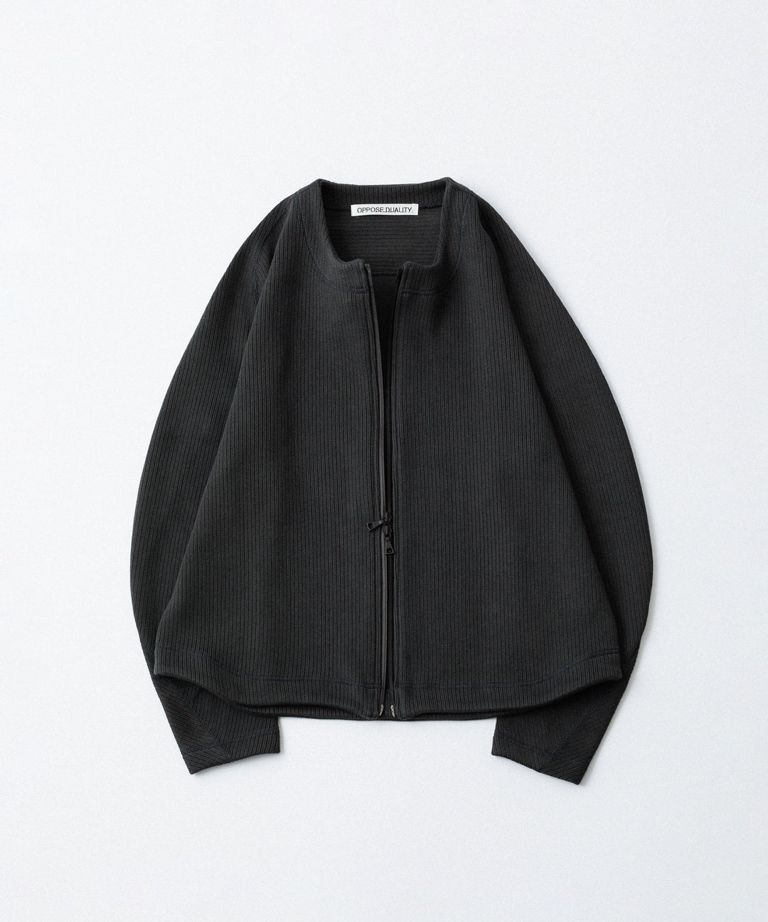 OPPOSE DUALITY-オポーズデュアリティのNO COLLAR RIB ZIP TOPのBLACK公式通販サイトsession福岡セレクトショップ