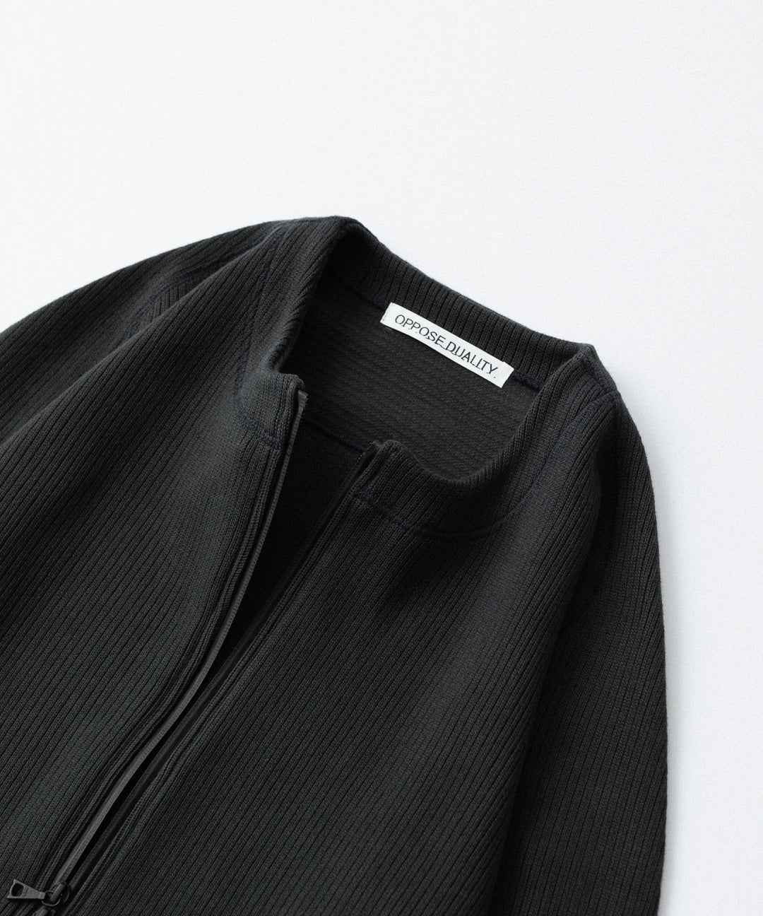 OPPOSE DUALITY-オポーズデュアリティのNO COLLAR RIB ZIP TOPのBLACK公式通販サイトsession福岡セレクトショップ