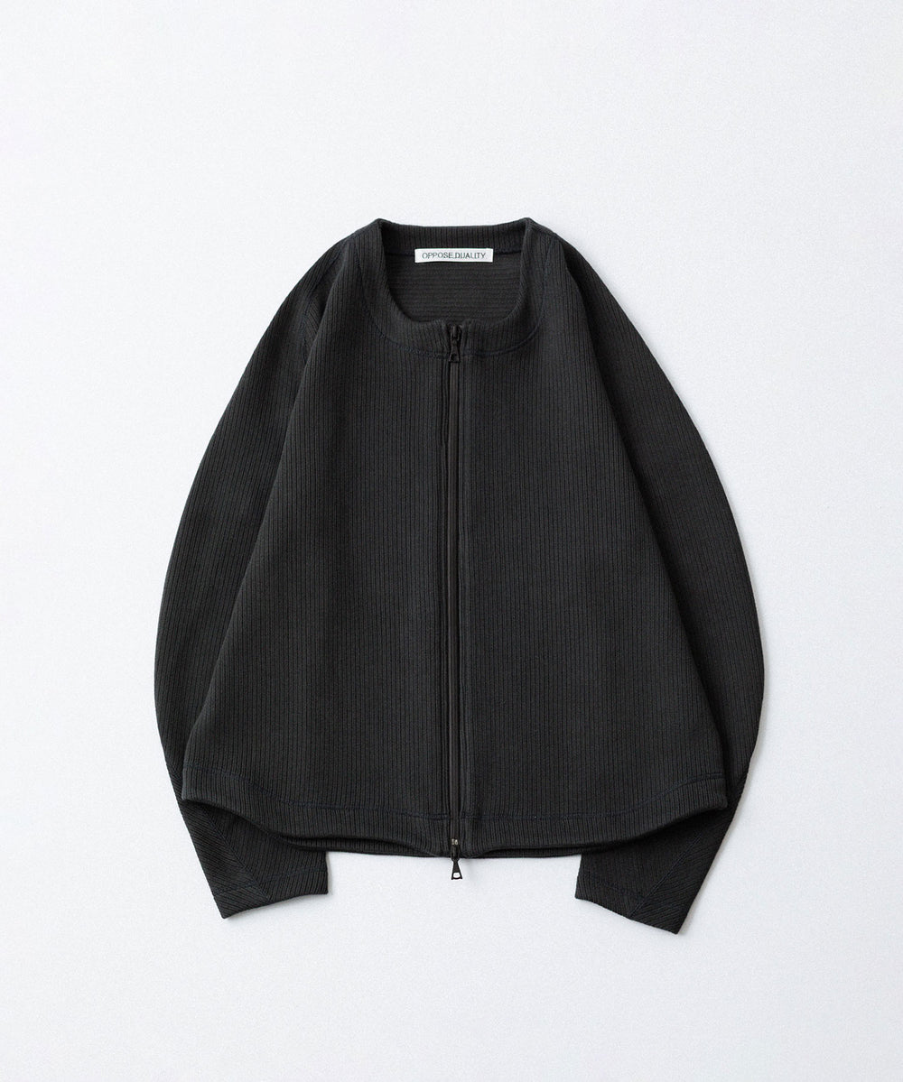 OPPOSE DUALITY-オポーズデュアリティのNO COLLAR RIB ZIP TOPのBLACK公式通販サイトsession福岡セレクトショップ