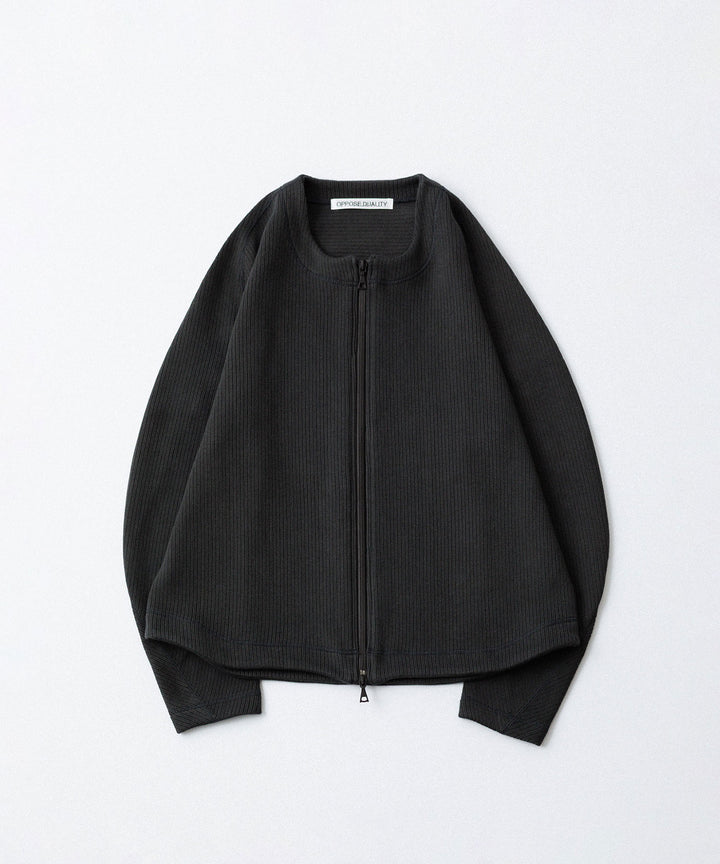 OPPOSE DUALITY-オポーズデュアリティのNO COLLAR RIB ZIP TOPのBLACK公式通販サイトsession福岡セレクトショップ
