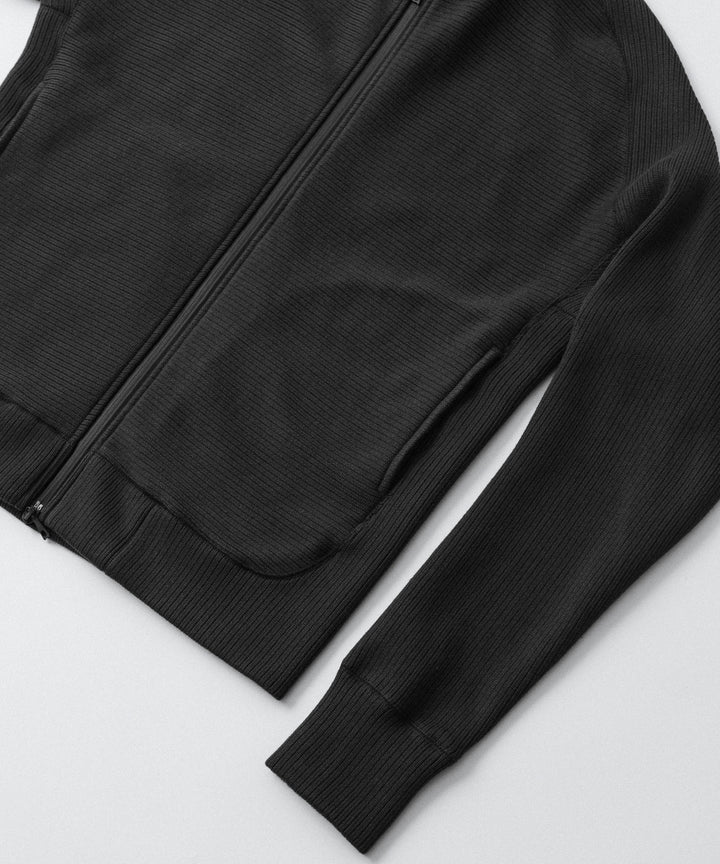 【OPPOSE DUALITY】ZIP UP RIB HOODIE - BLACK
