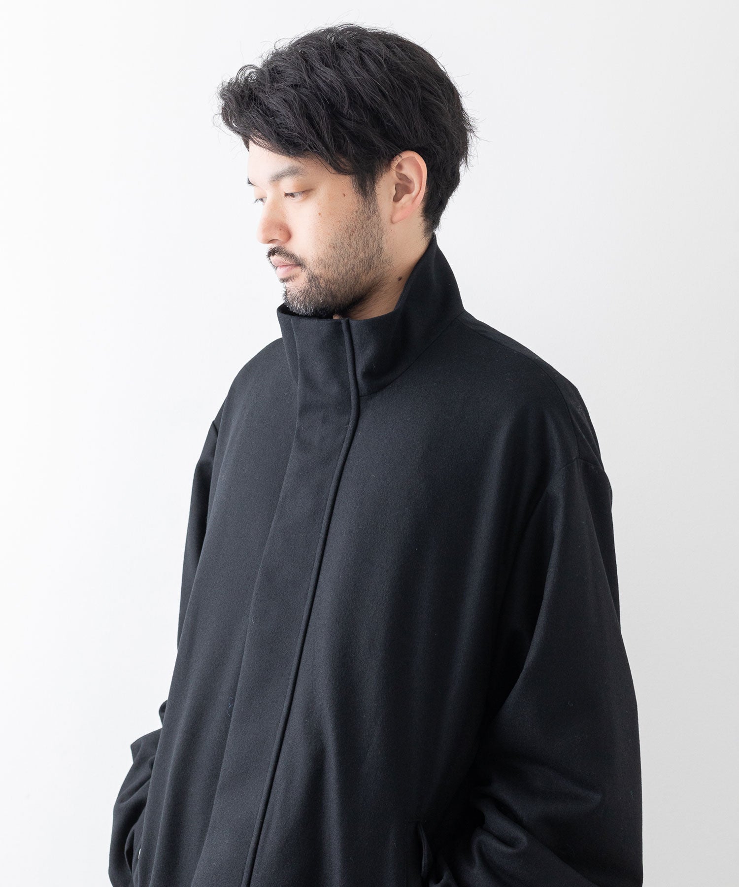 stein(シュタイン)の23AWコレクションMELTON STAND COLLAR ZIP SHORT JACKETのBLACK sessionセッション福岡セレクトショップ 公式通販サイト