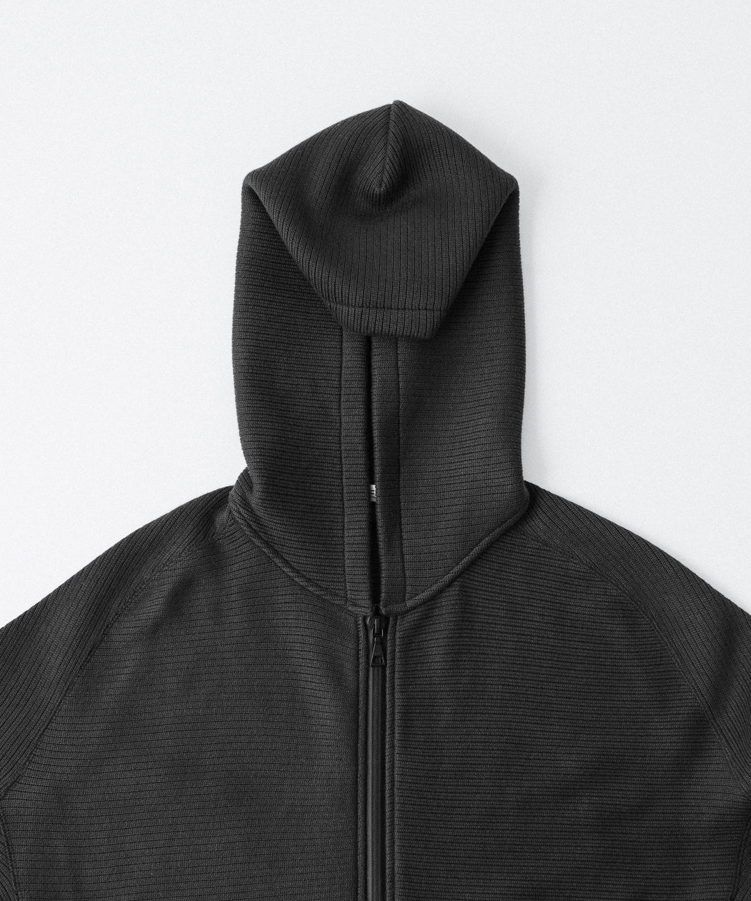 【OPPOSE DUALITY】ZIP UP RIB HOODIE - BLACK