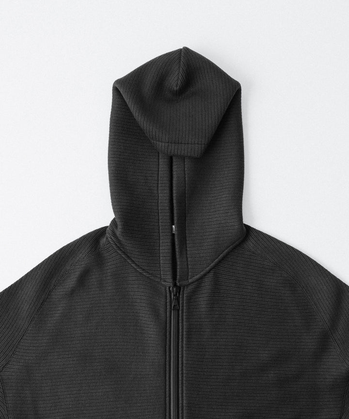 【OPPOSE DUALITY】ZIP UP RIB HOODIE - BLACK