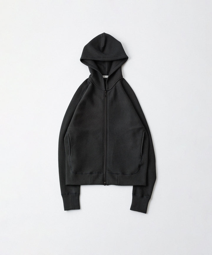 【OPPOSE DUALITY】ZIP UP RIB HOODIE - BLACK
