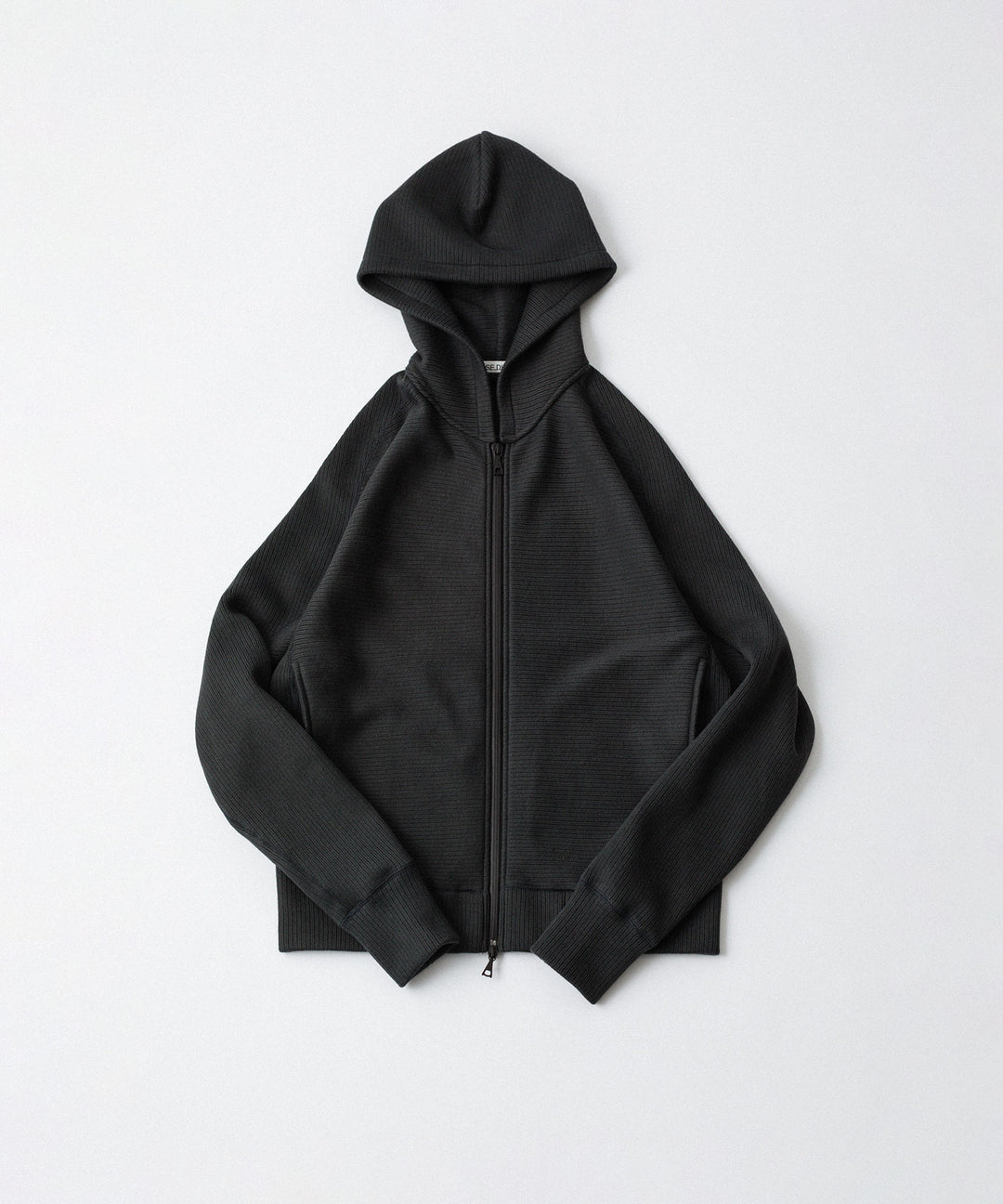 【OPPOSE DUALITY】ZIP UP RIB HOODIE - BLACK
