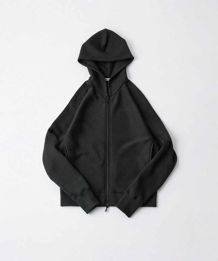 【OPPOSE DUALITY】ZIP UP RIB HOODIE - BLACK