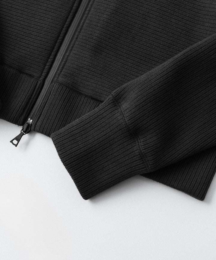 【OPPOSE DUALITY】ZIP UP RIB HOODIE - BLACK