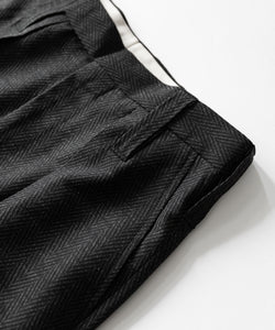 【INTÉRIM】HERRING BONE WOOL SUITING 1-TUCK WIDE TAPERED SLACKS - BLACK