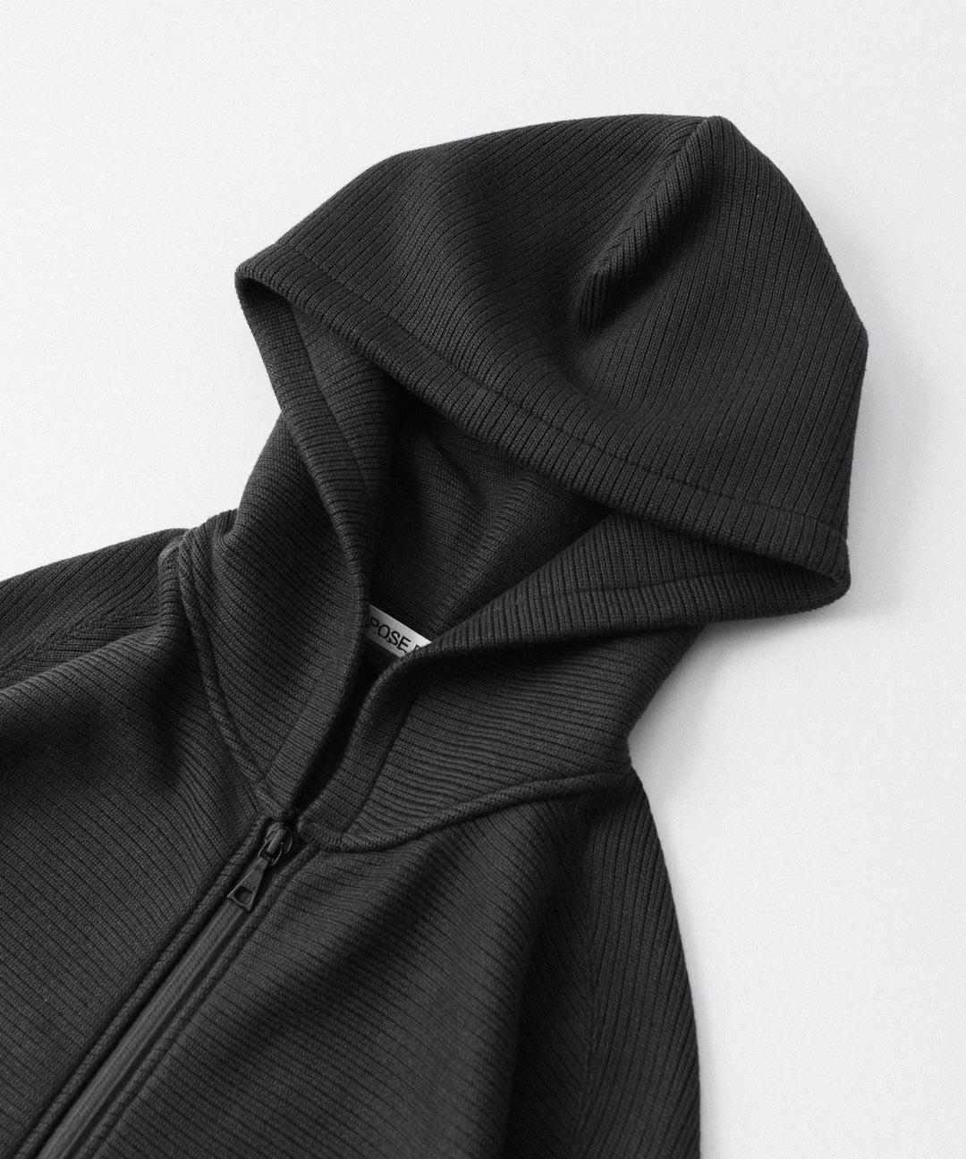 【OPPOSE DUALITY】ZIP UP RIB HOODIE - BLACK