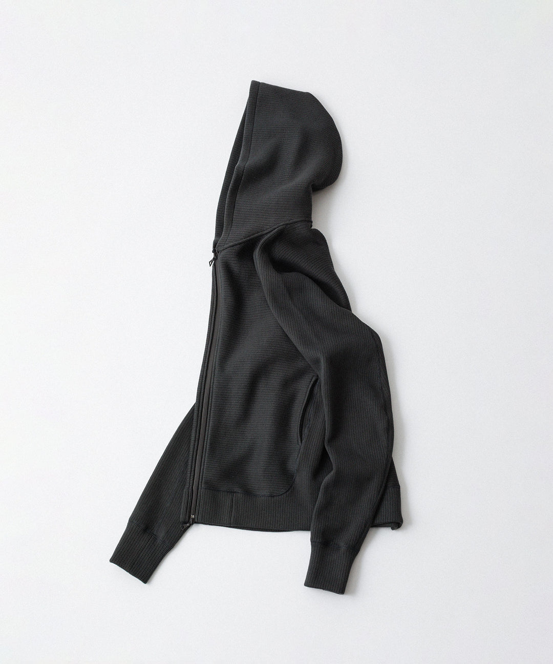【OPPOSE DUALITY】ZIP UP RIB HOODIE - BLACK