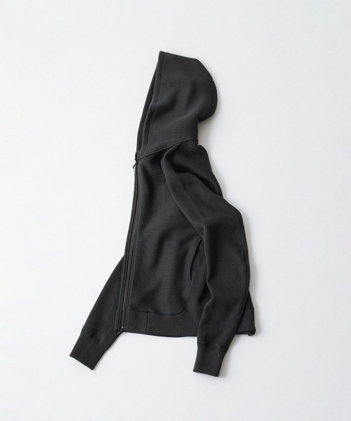 【OPPOSE DUALITY】ZIP UP RIB HOODIE - BLACK