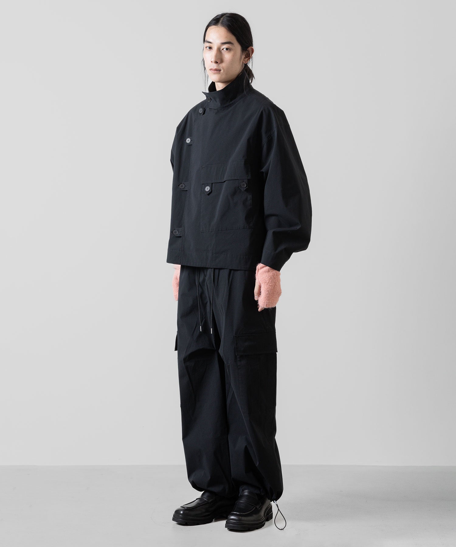 【 VEIN 】CO/NY STRETCH WEATHER FILED CARGO TROUSERS - BLACK